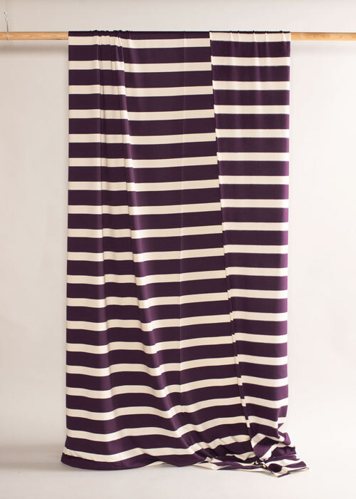 Sweatshirt Fleece - Purple & Cream Stripe - 2.75 yard cut Sweatshirt Fleece - Purple & Cream Stripe - 2.75 yard cut