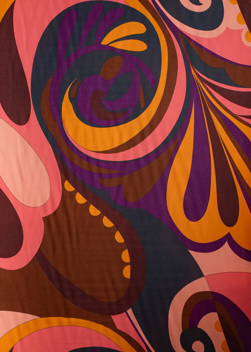 Viscose - Coral, Orange, & Chocolate Swirl Viscose - Coral, Orange, & Chocolate Swirl
