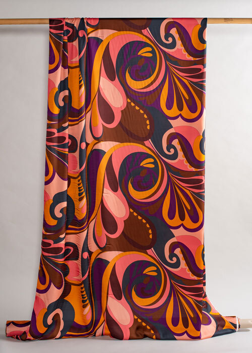 Viscose - Coral, Orange, & Chocolate Swirl Viscose - Coral, Orange, & Chocolate Swirl