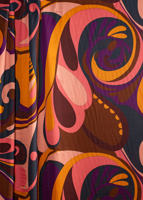 Viscose - Coral, Orange, & Chocolate Swirl Viscose - Coral, Orange, & Chocolate Swirl