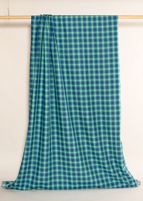 Lightweight Plaid Linen - Navy & Turquoise Lightweight Plaid Linen - Navy & Turquoise