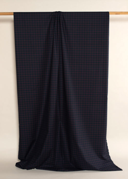 Cotton Oxford - Indigo Blue with Magenta Grid