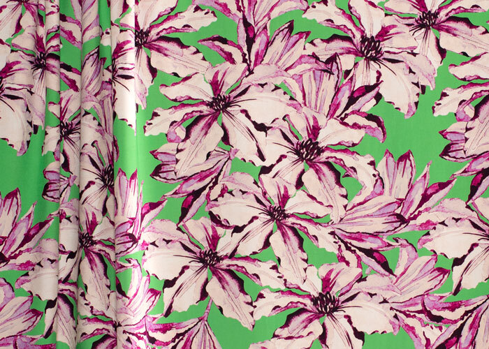 Rayon Twill - Lime Green & Purple Poinsettia Rayon Twill - Lime Green & Purple Poinsettia