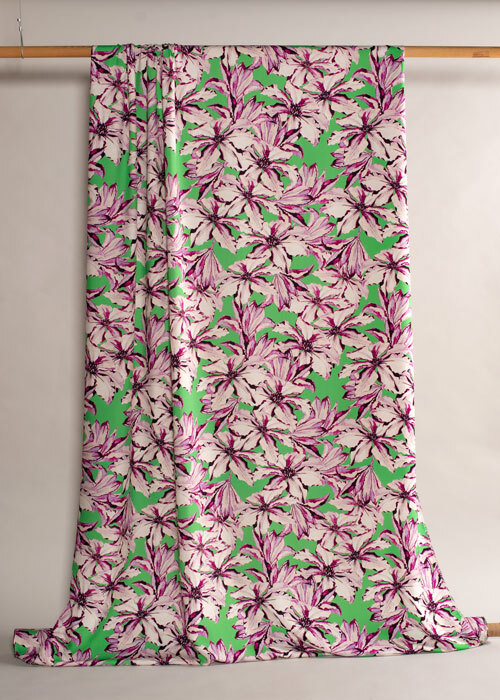 Rayon Twill - Lime Green & Purple Poinsettia Rayon Twill - Lime Green & Purple Poinsettia