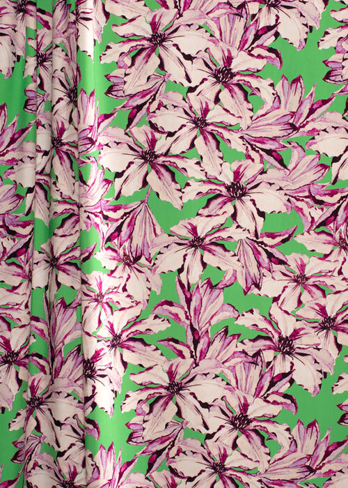Rayon Twill - Lime Green & Purple Poinsettia Rayon Twill - Lime Green & Purple Poinsettia