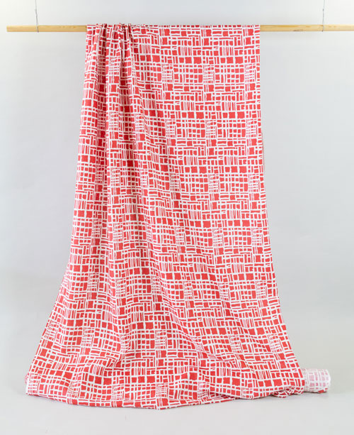 Medium Weight Linen - Red & White Geometric Medium Weight Linen - Red & White Geometric