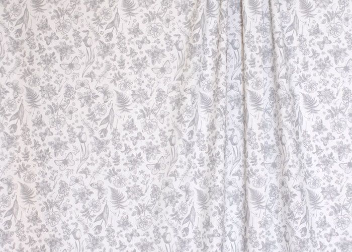 Rayon - Sketched Grey Flowers Rayon - Sketched Grey Flowers