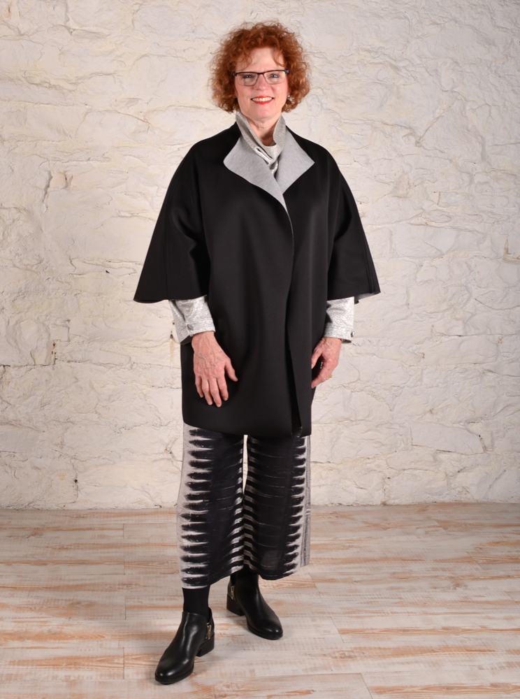 Chateau coat made with double-sided scuba knit fabric