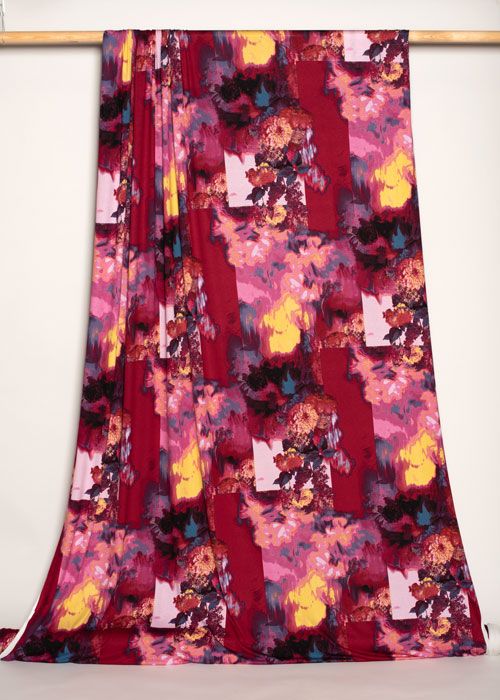Viscose/Lycra Knit - Burgundy Floral Collage Viscose/Lycra Knit - Burgundy Floral Collage