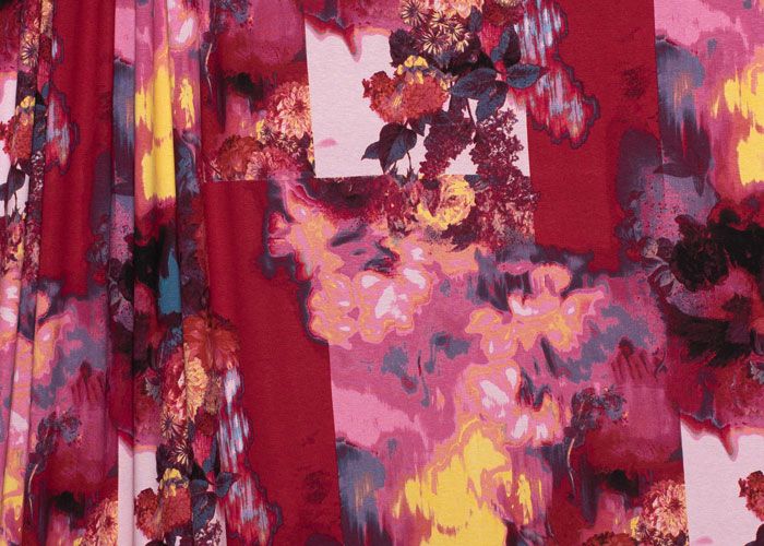 Viscose/Lycra Knit - Burgundy Floral Collage Viscose/Lycra Knit - Burgundy Floral Collage