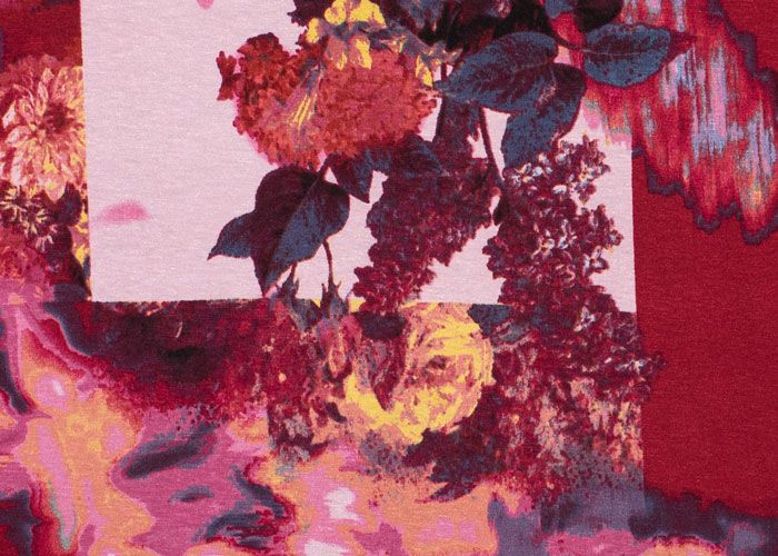 Viscose/Lycra Knit - Burgundy Floral Collage Viscose/Lycra Knit - Burgundy Floral Collage