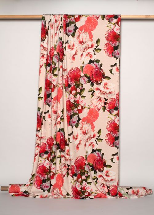 Viscose/Lycra Knit - Hibiscus Heaven - END CUT Viscose/Lycra Knit - Hibiscus Heaven - END CUT
