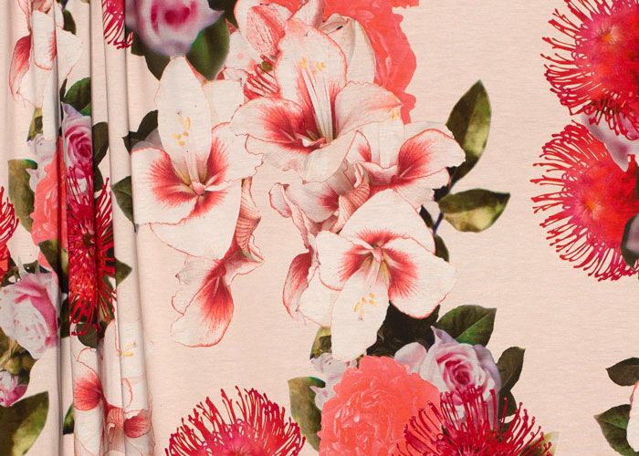 Viscose/Lycra Knit - Hibiscus Heaven - END CUT Viscose/Lycra Knit - Hibiscus Heaven - END CUT