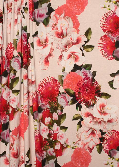Viscose/Lycra Knit - Hibiscus Heaven - END CUT Viscose/Lycra Knit - Hibiscus Heaven - END CUT