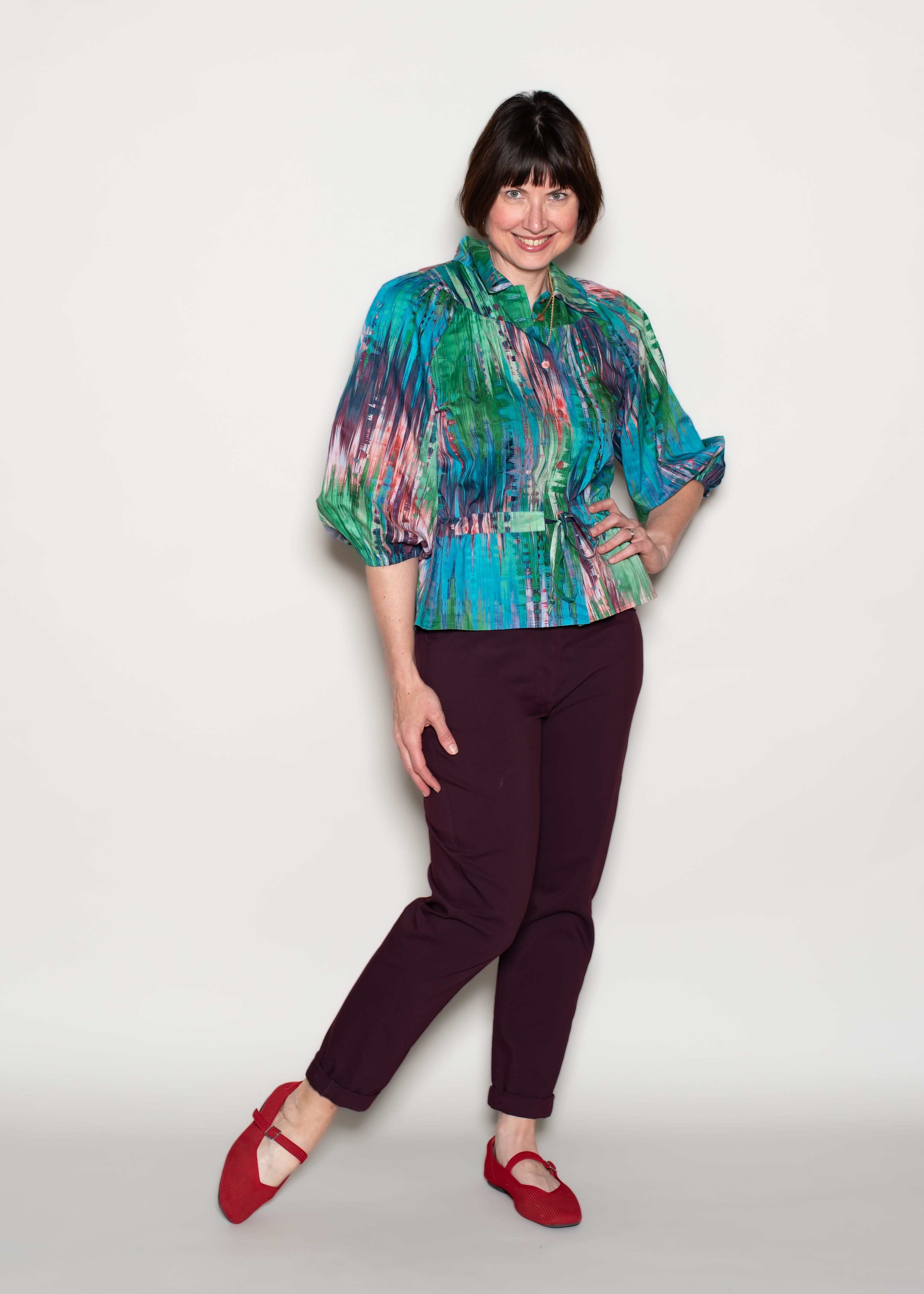Byrd Blouse Kit: Green Glitch Tana Lawn