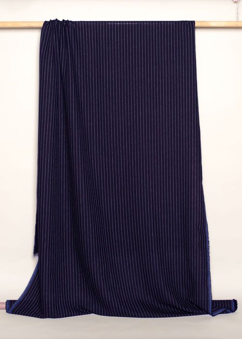 Pinstripe Linen - Navy Blue and White