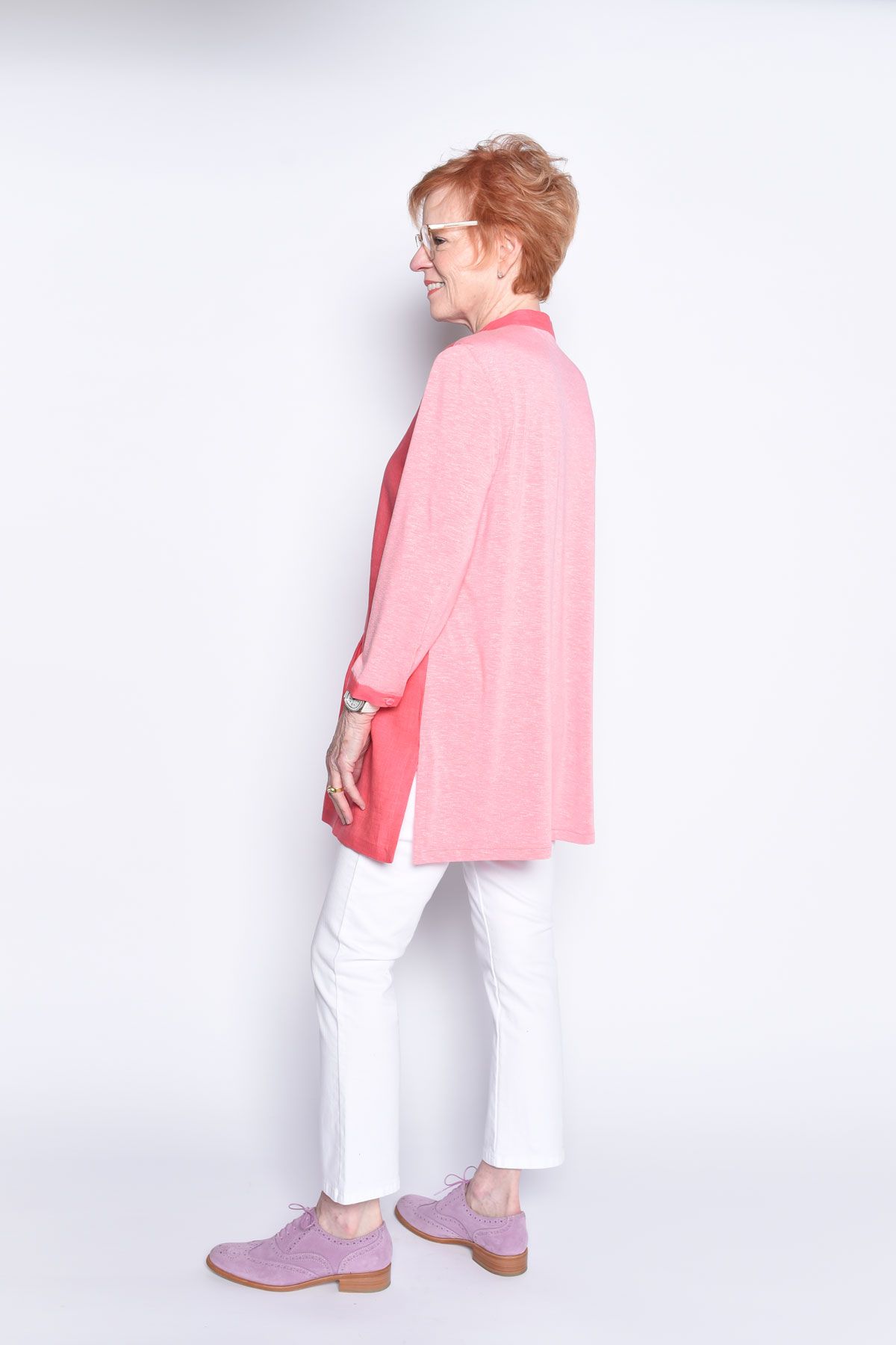 The Berwick St. Tunic with a linen bodice and jersey knit sleeves and back.