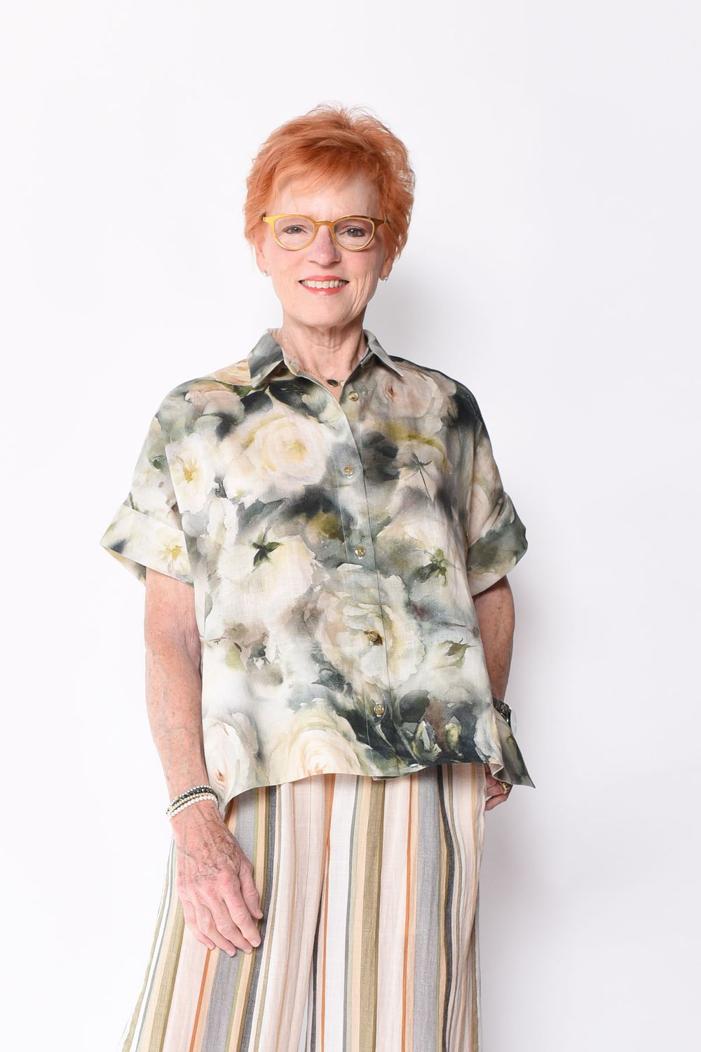 The Cottage Shirt made in a medium-weight floral linen fabric. 