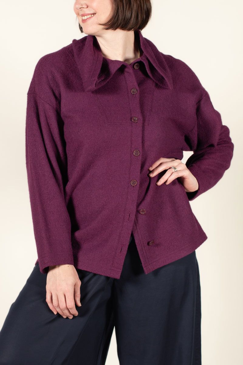 The Fuji Mt. Top made in grape wool boucle fabric. The Fuji Mt. Top made in grape wool boucle fabric.