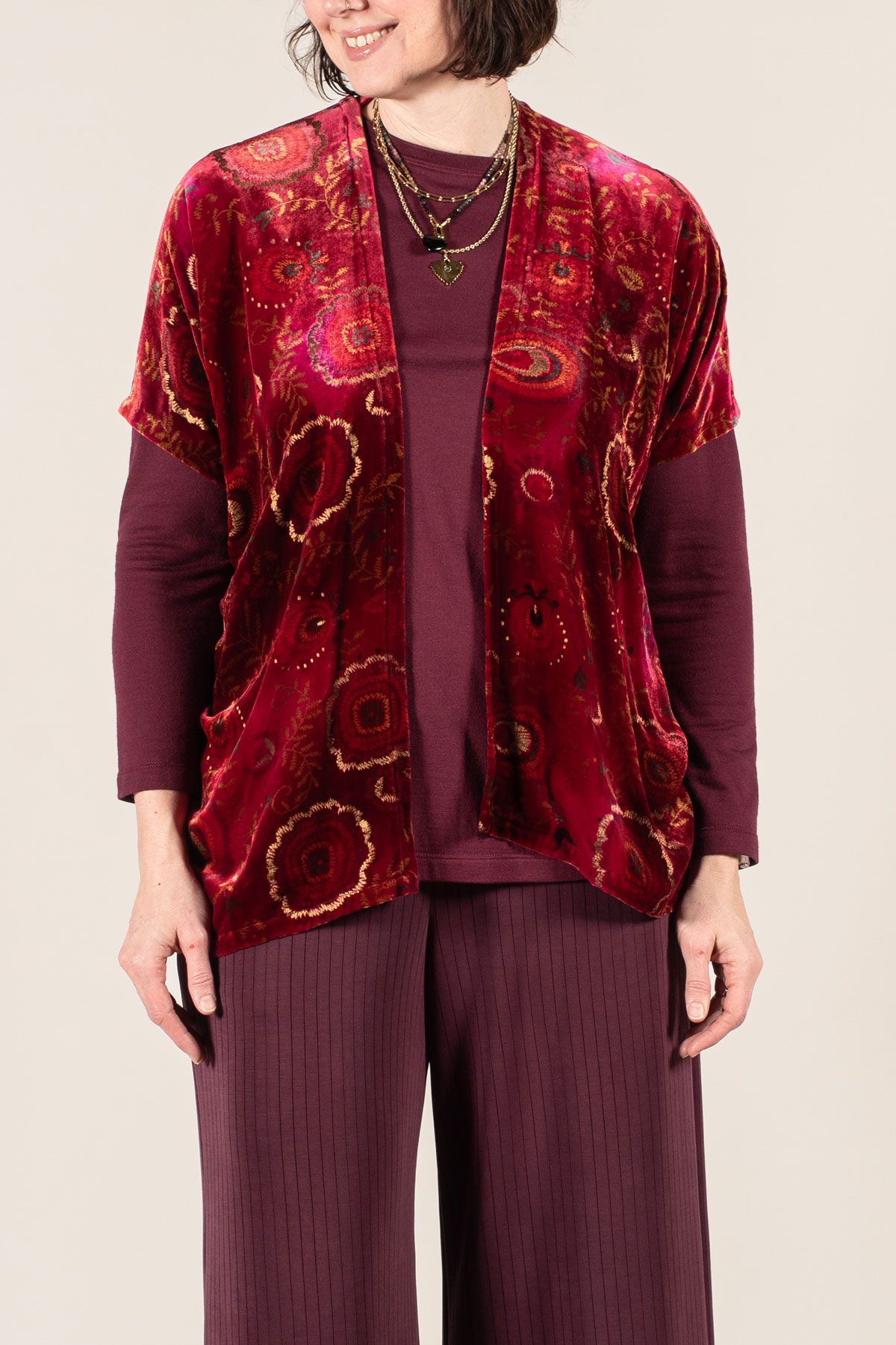 The Three Fold Vest made in velvet.