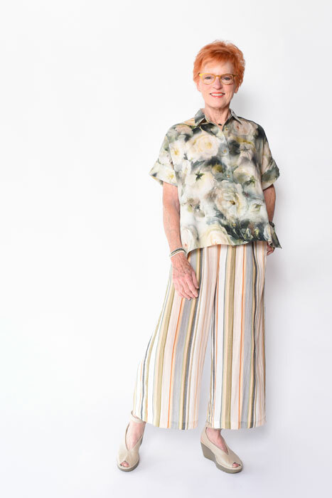 The Cottage Shirt made in linen fabric, worn with light cotton West End Pants. The Cottage Shirt made in linen fabric, worn with light cotton West End Pants.