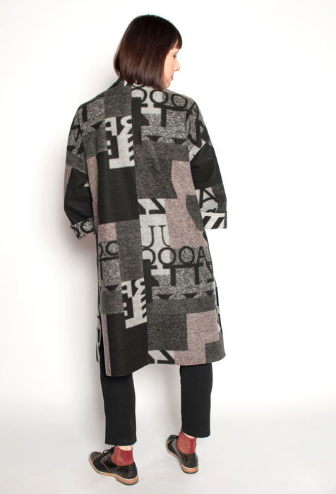 Back view of the Flatiron Coat made in a print boiled wool.