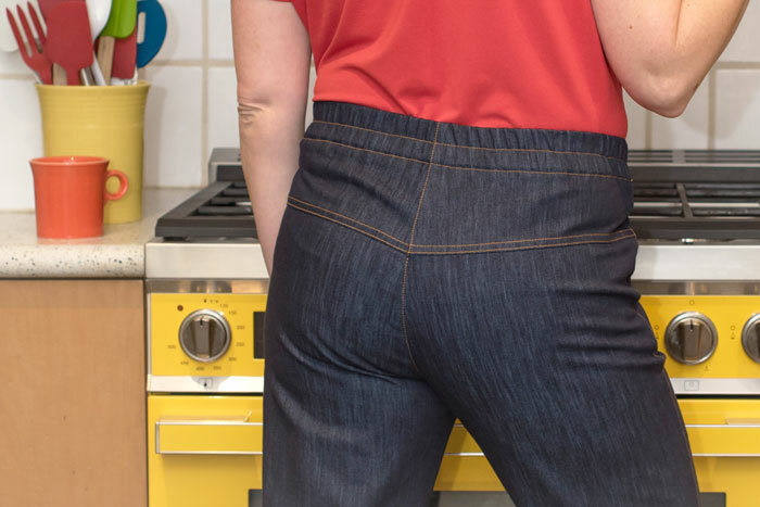 Back stitching detail of the Getaway Jeans. Back stitching detail of the Getaway Jeans.