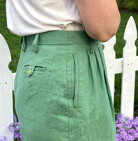 Welt pocket detail of the Hollywood Pants. 