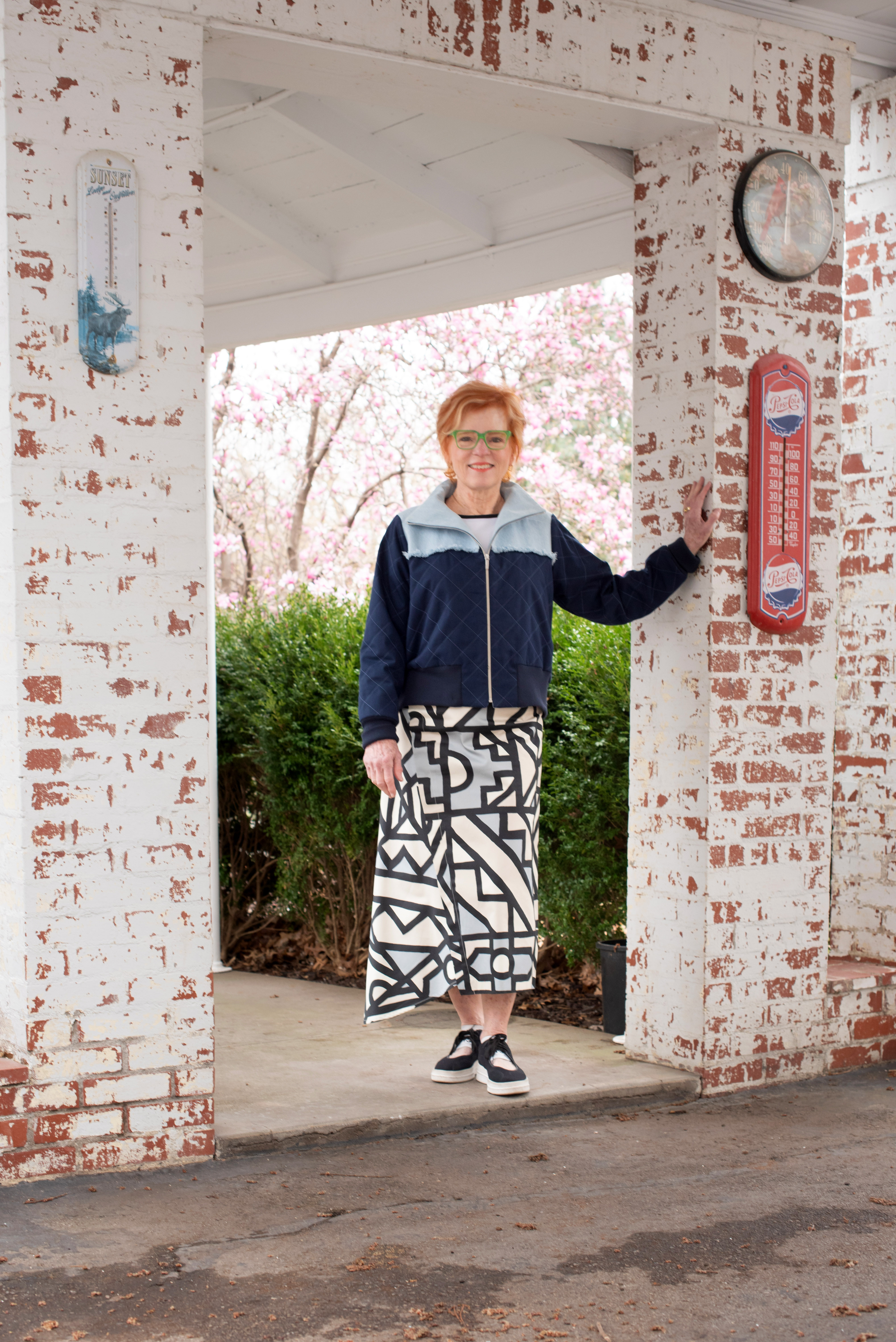 Charlie Bomber Jacket View A worn with the Six Sense Skirt. 