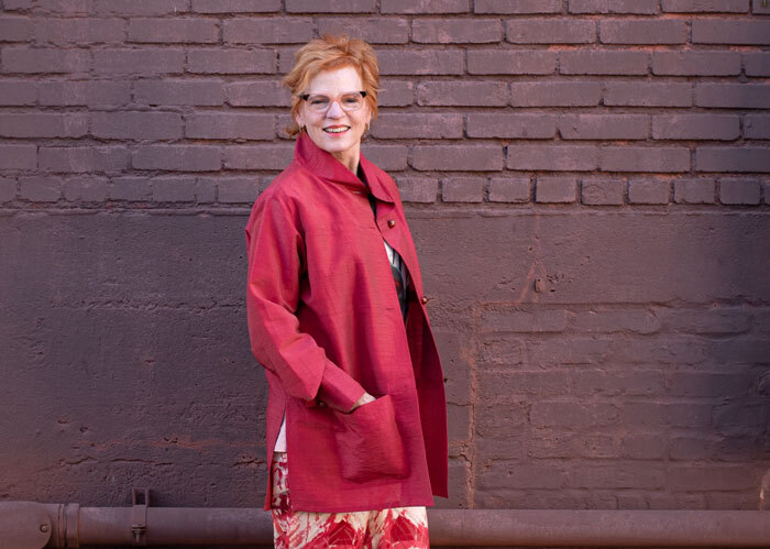 The Crossroads Shirt made in red linen fabric. 