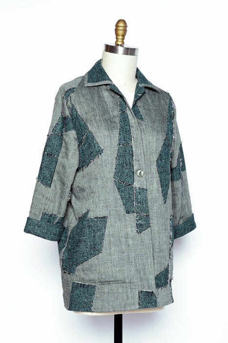 Chicago Jacket made with reverse appliqúe fabric.