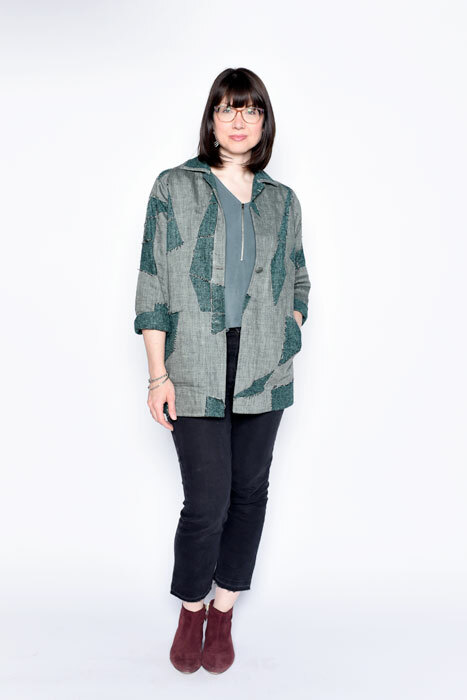 Chicago Jacket made with reverse appliqúe fabric.