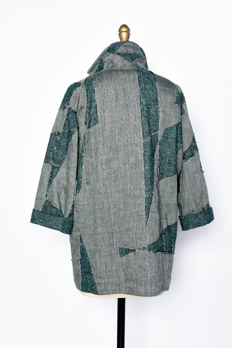 Chicago Jacket made with reverse appliqúe fabric.