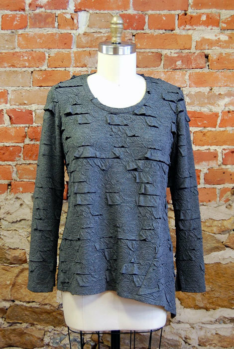 Olive top made in a ruffled knit