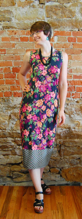 eDress made in pink floral knit with stripe accents