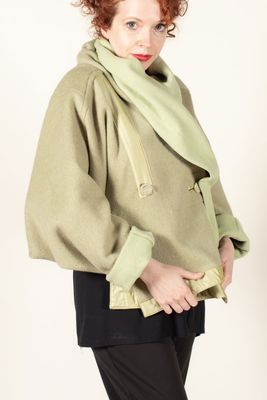 The Equinox made in a pear green double sided wool fabric. 