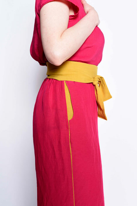 The West End Pants with contrasting pocket and added piping. 