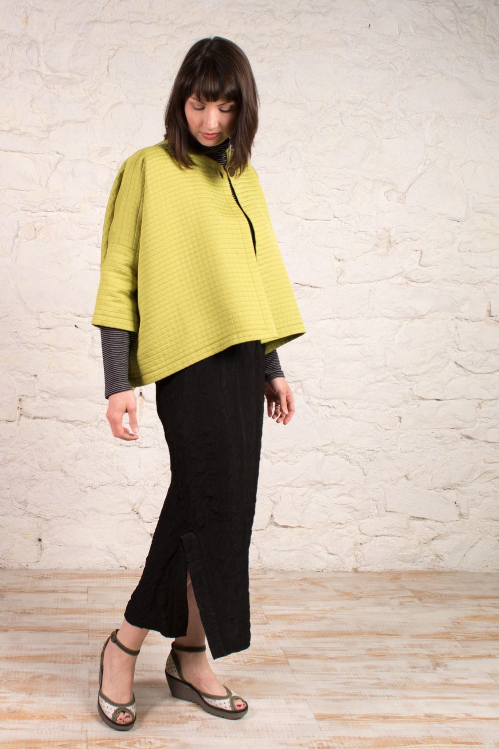 The High Five Jacket made in a lime green quilted fabric. 