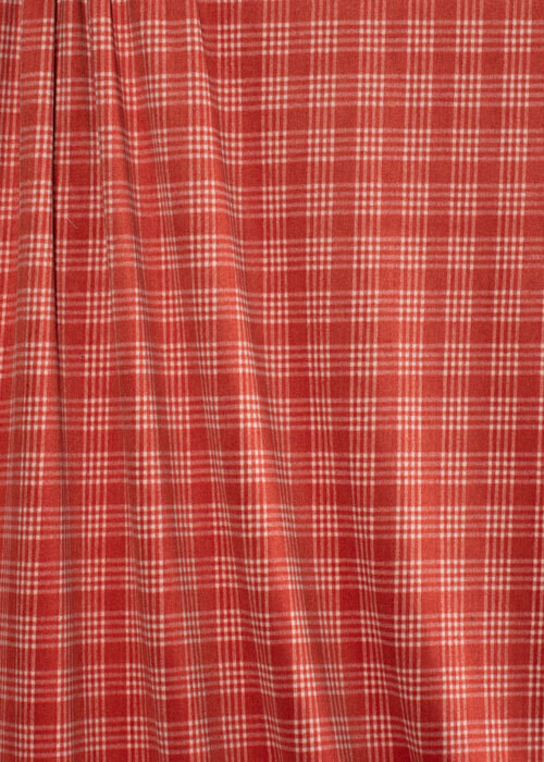 Wool/Poly Coating - Tomato Red &amp; White Plaid