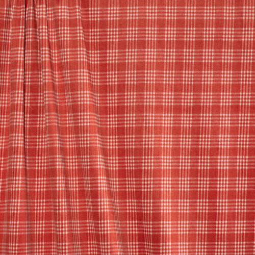 Wool/Poly Coating - Tomato Red &amp; White Plaid