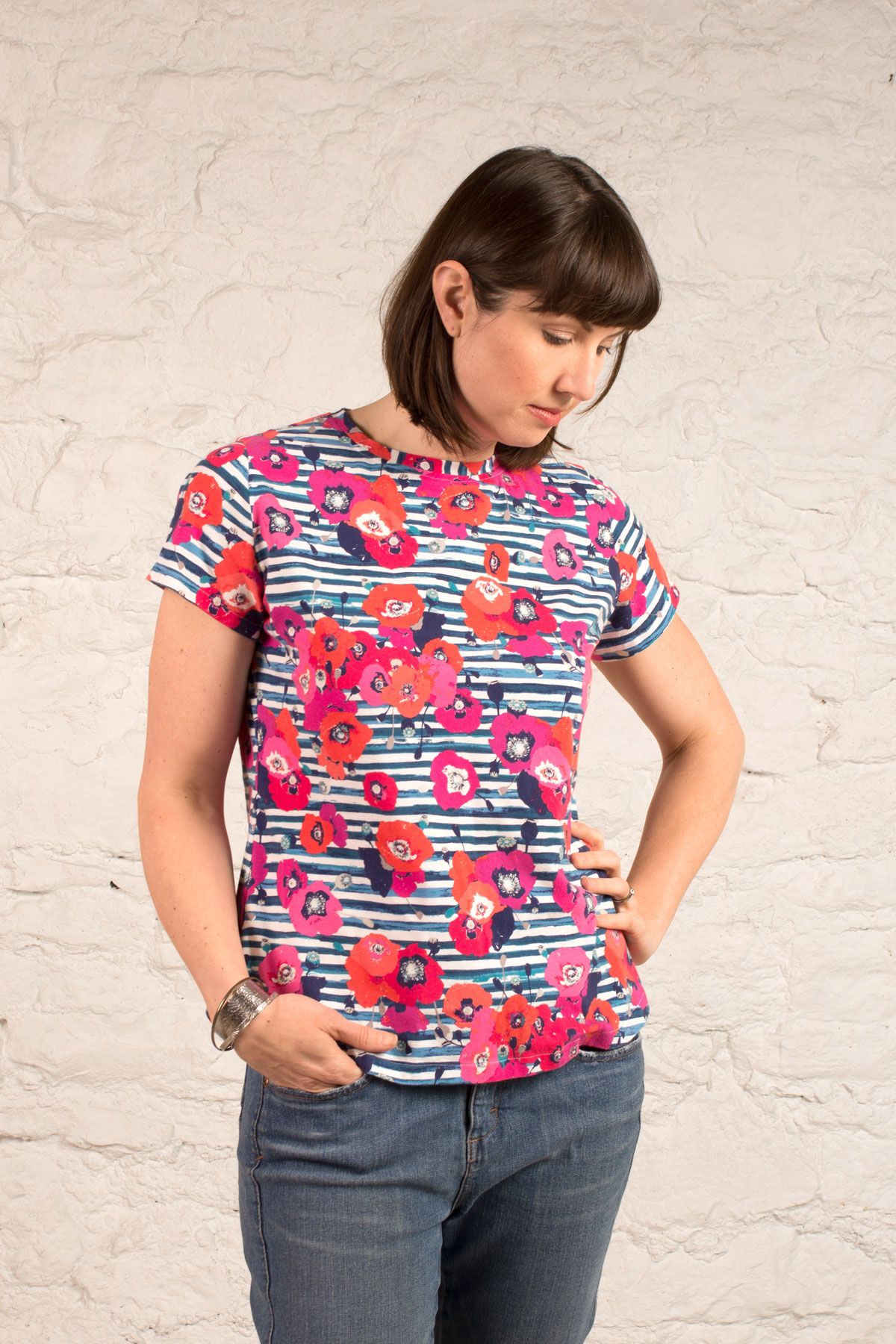 The eTee made in a floral jersey knit fabric. The eTee made in a floral jersey knit fabric.