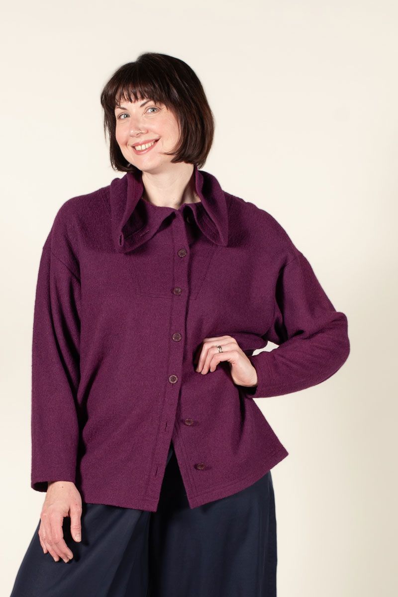 The Fuji Mt. Top made in grape wool boucle fabric. 