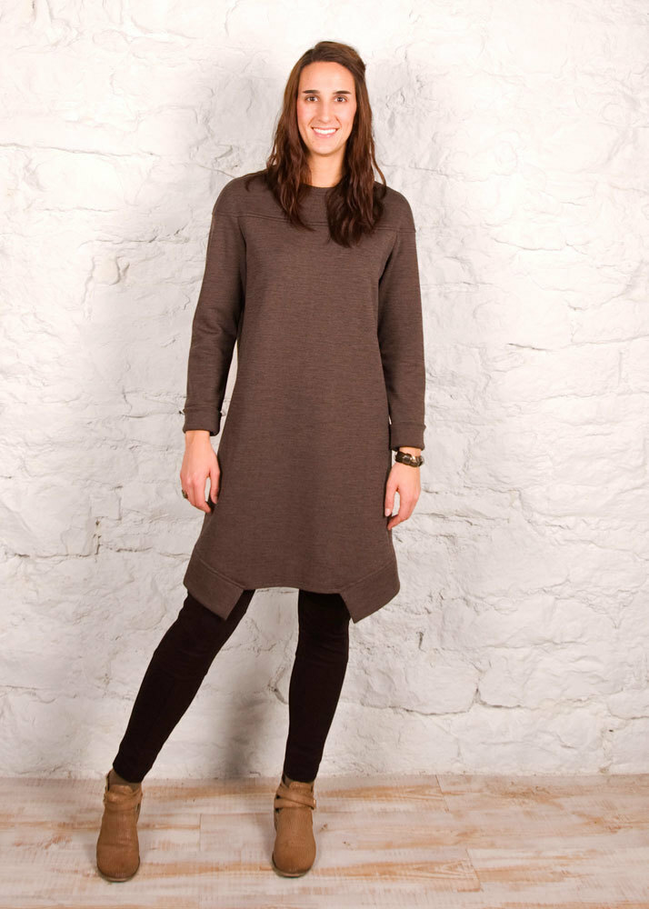 The Bristol Dress in brown fleece. The Bristol Dress in brown fleece.