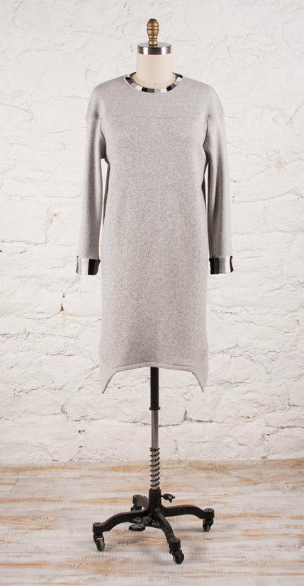 Terry Knit DressThe Bristol Dress in gray knit with striped accents. Terry Knit DressThe Bristol Dress in gray knit with striped accents.
