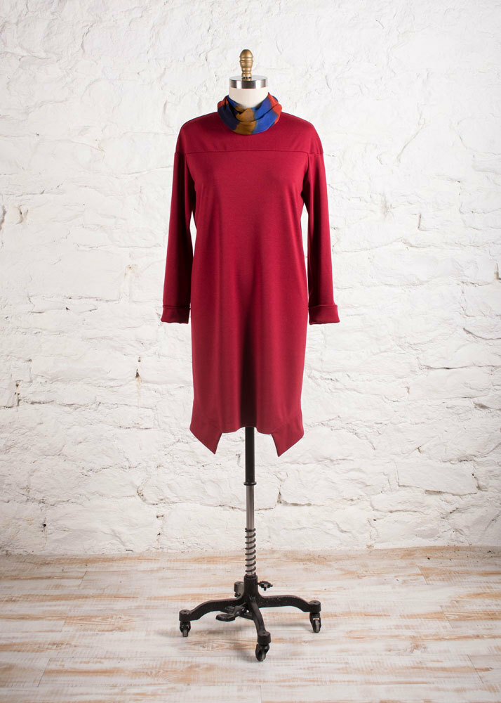 The Bristol Dress in cranberry Ponté knit. The Bristol Dress in cranberry Ponté knit.