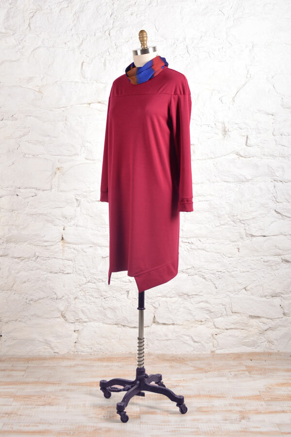 The Bristol Dress in cranberry Ponté knit. The Bristol Dress in cranberry Ponté knit.