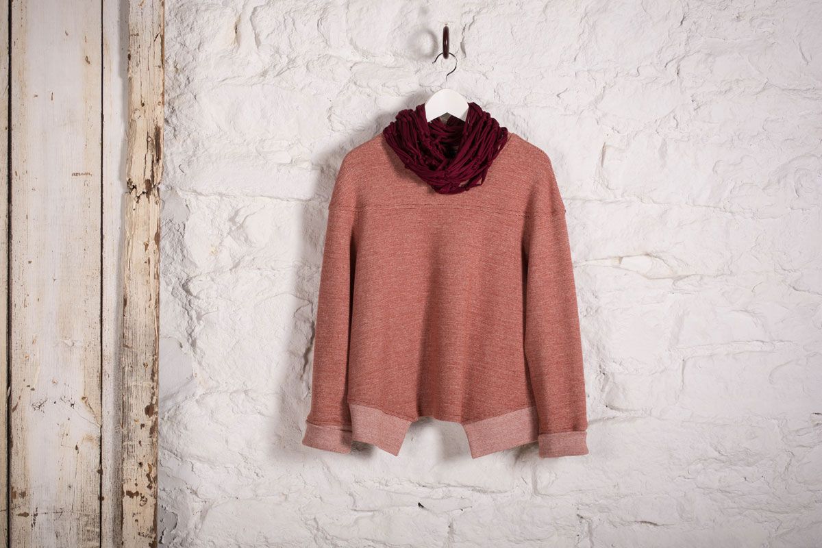 The Bristol Top made in two colors of sweatshirt knit. The Bristol Top made in two colors of sweatshirt knit.