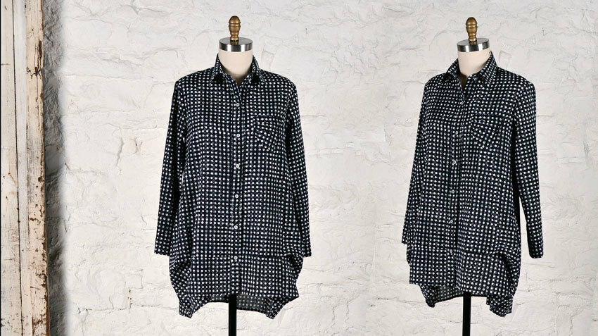 The Florence Shirt made in black print cotton fabric. 