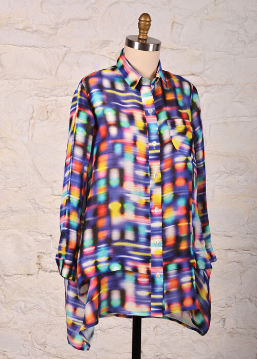 The Florence Shirt made in a multicolored lightweight cotton fabric. 