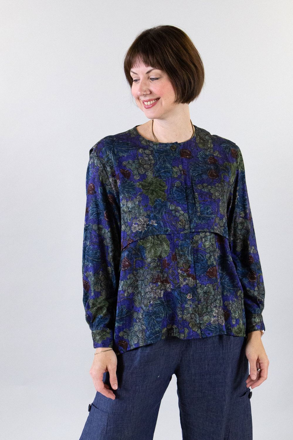 The Bamboo Top in floral rayon worn with the Trio Pants